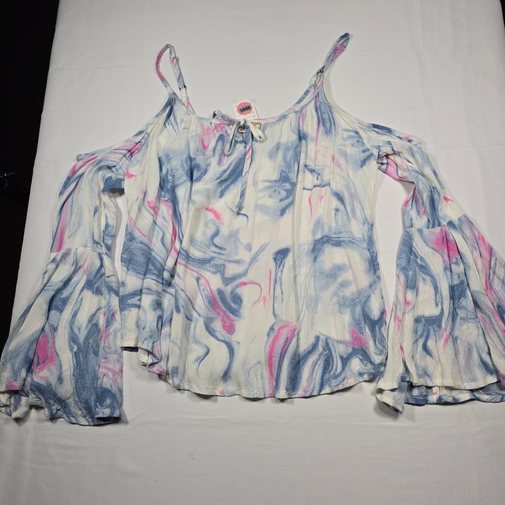Festival hippie boho Hollister Cold Shoulder Bell Marble Swirl Top Womens M